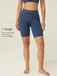 GLOWMODE 7'' Seamless Soft Comfy Tummy Control Shorts Low Impact Yoga Pilates Daily - Blue - View 2