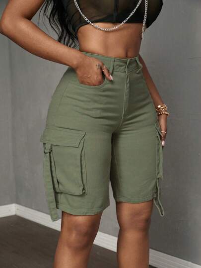 SHEIN Slayr 女士中腰工装口袋牛仔骑行裤