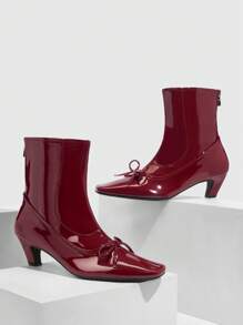 CUCCOO CHICEST Botas de tobillo versátiles y de tacón bajo para mujer, con aire festivo de Navidad y Año Nuevo, para otoño e invierno y San Valentín - Burdeos - Ver 1