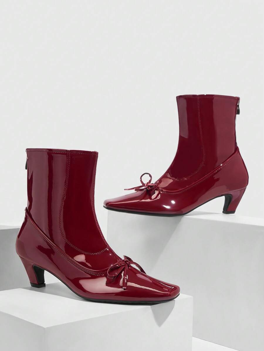 CUCCOO CHICEST Botas de tobillo versátiles y de tacón bajo para mujer, con aire festivo de Navidad y Año Nuevo, para otoño e invierno y San Valentín - Burdeos - Ver 1