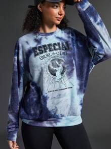 Gameset SHEIN Sport 1 件扎染运动衫，蓝色秋季运动衫 - 藍白色 - 查看 6
