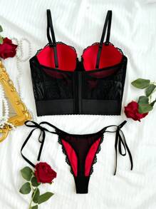 SHEIN Women's Heart Shaped Lace See-Through Bra And Set, Can Be Worn Outerwear, Lingerie - Multicolor - View 6