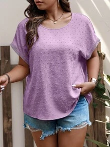 SHEIN LUNE Große Größen Rundhals Fledermausärmel Schweizer Punkte Knopf Lässig Bluse