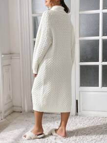 SHEIN Essnce White Plus Size Ladies Smart Casual Everyday Fall/Winter Loose Knitted Super Thick Dress,Long Women Sweater Dresses Costume Clothes Curve - Beige - View 2