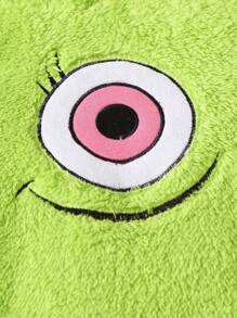 SHEIN Playful Pals Baby Girl Autumn Winter Lime Monster Embroidered Jumpsuit - Green - View 6