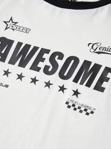 SHEIN EZwear 女士秋冬街头潮流图案编织带圆领长袖修身 T 恤 - 白色 - 查看 4