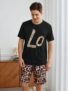 Men's Crew Neck Short Sleeve Letter Print Casual T-Shirt And Shorts Loungewear Set - Multicolor - View 7