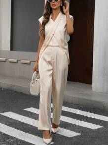 SHEIN Privé 2 piezas Conjunto sofisticado de top sin mangas con recortes y pantalones para mujer