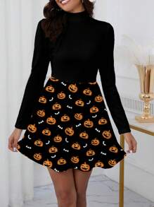 SHEIN LUNE 漏斗领格子长袖女式休闲连衣裙，适合秋冬季 - 彩色 - 查看 3