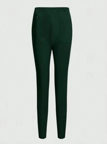 TaskEZ Conjunto de uniforme de scrubs de unicolor con top de manga corta y pantalones - Verde Oscuro - Ver 8