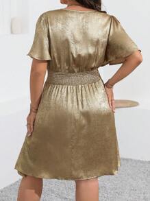 SHEIN Clasi Plus Size Women's Solid Color Simple Daily Short Sleeve Dress For New Year Holiday Party Clothes - Gold - View 2