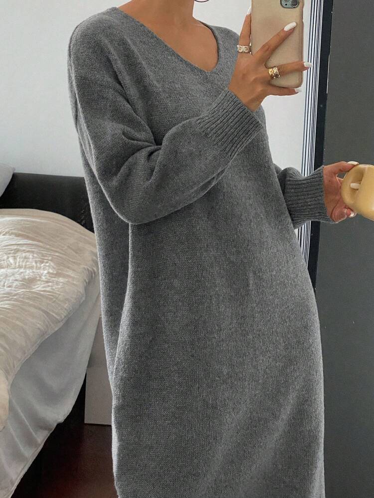 Women's Casual Solid Color Sweater Dress, Fall/Winter