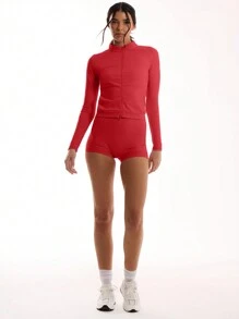Musera Sport جاكيت رياضية طويلة الأكمام مزودة بسحاب، لرياضات البادل والتنس وبيكل بول والجيم واللياقة البدنية - الأحمر - مشاهدة 4