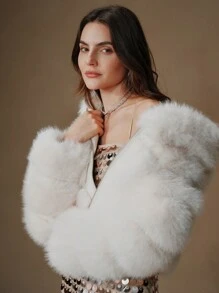 Anewsta 秋冬新款优雅淑女仿狐狸毛大衣时尚女式毛绒外套