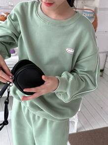 DAZY 2pcs/Set Tween Girl Knit Letter Print Outfit, Fall,Back To School Clothes - Green - View 5