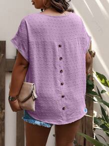 SHEIN LUNE Große Größen Rundhals Fledermausärmel Schweizer Punkte Knopf Lässig Bluse