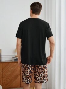 Men's Crew Neck Short Sleeve Letter Print Casual T-Shirt And Shorts Loungewear Set - Multicolor - View 3