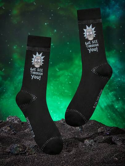 Rick and Morty X SHEIN Men's Cartoon Character And Letter Pattern Socks 1 Pair