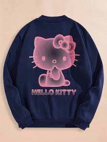 HELLO KITTY AND FRIENDS | SHEIN 男女通用 1 件休闲卡通字母印花套头衫，春秋季 - 藏蓝色 - 查看 1