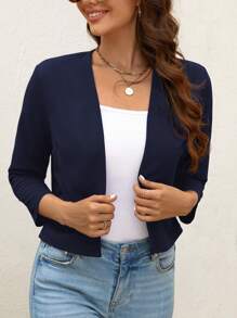 SHEIN Clasi Chaqueta de trabajo corta de primavera para mujer en otoño/invierno - Azul Marino - Ver 1