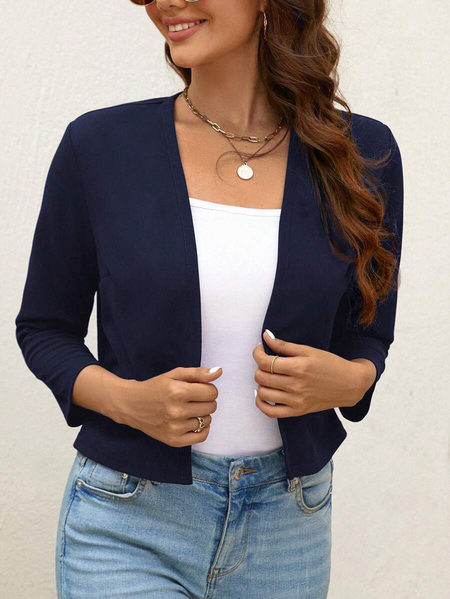 SHEIN Clasi Chaqueta de trabajo corta de primavera para mujer en otoño/invierno - Azul Marino - Ver 1