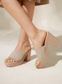 CUCCOO BASICS 女士单带粗跟穆勒凉鞋，优雅夏季高跟凉鞋，适合夏季毕业高跟鞋舞会高跟鞋度假鞋夏季促销返校鞋大学生鞋万圣节圣诞节秋季 - 杏色 - 查看 5