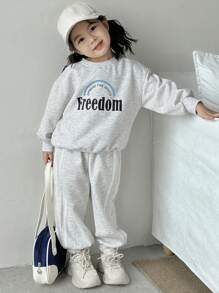 Dazy Kids 2件套女童字母针织抓绒印花卫衣套装，秋冬款 - 灰色 - 查看 3