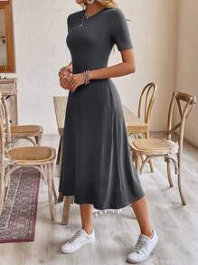 SHEIN Frenchy Women's Casual Round Neck Short Sleeve Black Dress, Summer