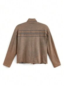 Manfinity VCAY 男士街头风格针织插肩袖撞色拉链立领赛车夹克，适合秋冬季 - 黑色 - 查看 6