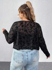 SHEIN CURVE+ Áo cánh họa tiết hoa cỡ lớn cho nữ - màu đen - Xem 2