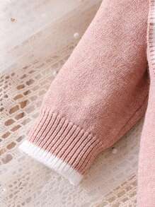 Baby Girls Turtleneck Knit Sweater Long Sleeve Jumpsuit, Comfortable & Warm For Autumn/Winter, Available In Camel, Pink, Earth Tones, Stylish & Versatile, With Cute Bow Accent, Suitable For Casual Wear, Home, Outings, Travel - Pink - View 4