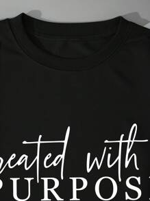 女士连帽衫时尚休闲落肩圆领连帽衫学院风彩色字母印花秋冬季保暖运动长袖上衣 - 黑色 - 查看 6