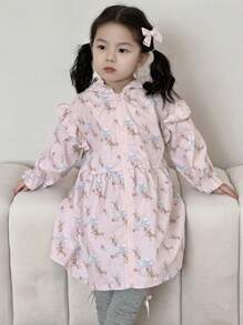 DAZY Young Girls Allover Print Hooded Cardigan, Fall - Pink - View 6