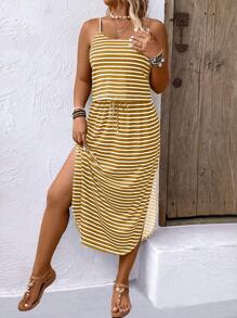 SHEIN LUNE Plus Size Women Stripe Print Slip Dress - Multicolor - View 5