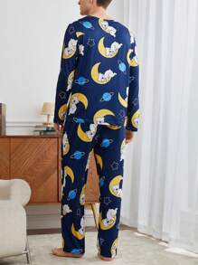 男士全印花圆领长袖上衣和长裤休闲家居服套装 - 彩色 - 查看 2