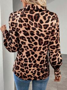 SHEIN LUNE Áo cánh tay dài rộng rãi họa tiết da báo mùa xuân và mùa hè cho nữ - Nhiều màu - Xem 2