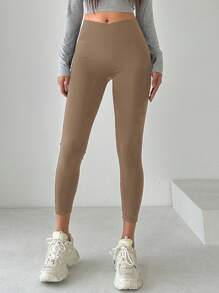 DAZY Women's High Waist Seamless Sporty Casual Leggings For Yoga, Gym, Exercise - Brown - View 4