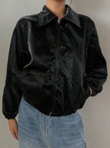 DAZY Women's Solid Color Simple Everyday Long Sleeve Faux Leather Jacket