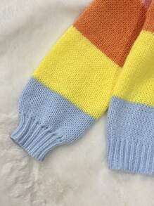 SHEIN Unity Women Colorblock Round Neck Batwing Long Sleeve Loose Sweater, Fall/Winter Knit Pullover - Multicolor - View 6