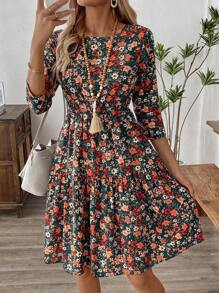 EMERY ROSE Đầm dài vừa cổ tròn in hoa nhiều màu cho nữ - Nhiều màu - Xem 1