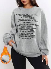 Mulvari 女式休闲标语印花羊毛运动衫，秋冬 - 灰色 - 查看 2