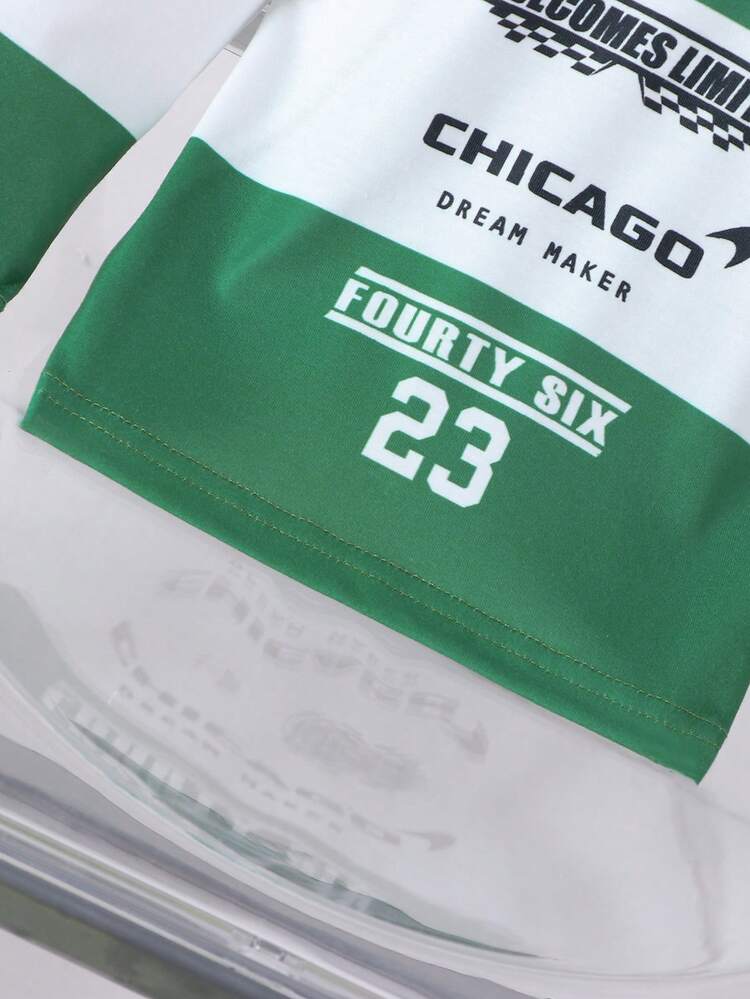 男婴时尚赛车和字母印花长袖 T 恤，休闲装 - 墨綠色 - 查看 6