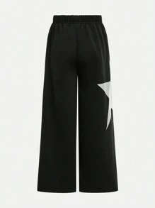 SHEIN Explorewe Tween Girl Casual Wide-Leg Sweatpants With Star Print - Black - View 5