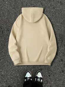 Manfinity Dauomo 男士前拉链长袖字母印花简约连帽休闲运动衫 - 杏色 - 查看 2