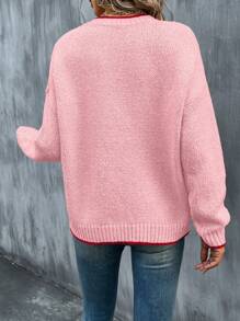 SHEIN LUNE Jersey de bolsillo con manga larga y ribete de color contrastante, uso casual de todos los días