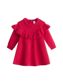 Vestido de suéter rojo para bebé niña, suave y cómodo, adecuado para Navidad, fiesta de Año Nuevo, Halloween, se puede usar dentro o fuera - Rojo - Ver 4