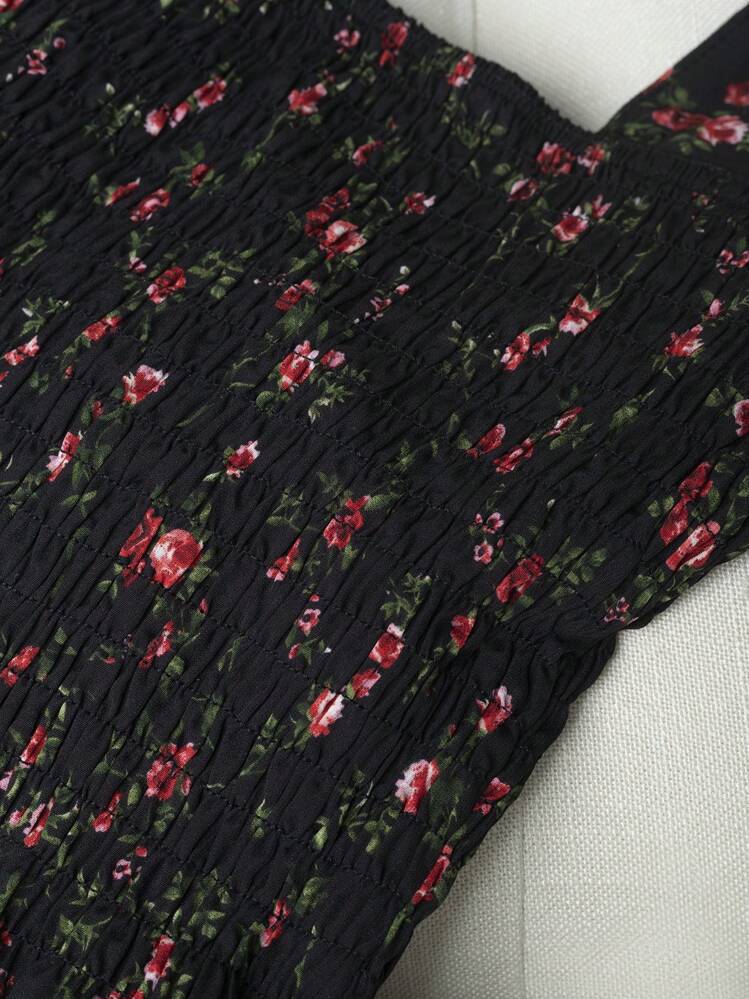 Franclia Women's Square Collar Short Sleeve Floral Printed Blouse Peplum Top - Black - View 6