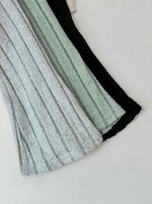 SHEIN LMoss Kids LMoss 3-4 件套女婴冬季休闲罗纹针织喇叭裤套装，适合户外、派对和场合 - 灰色 - 查看 7