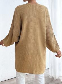 SHEIN Cottnline Women's Solid Color Bat Sleeve Double Pocket Pineapple Flower Cardigan For Autumn/Winter - Khaki - View 4