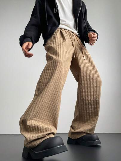 Manfinity Roghcode Men's Solid Color Simple Front Tie Casual Long Pants